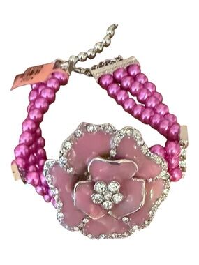 Vintage Pink Floral Crystal Bracelet - Women Jewelry